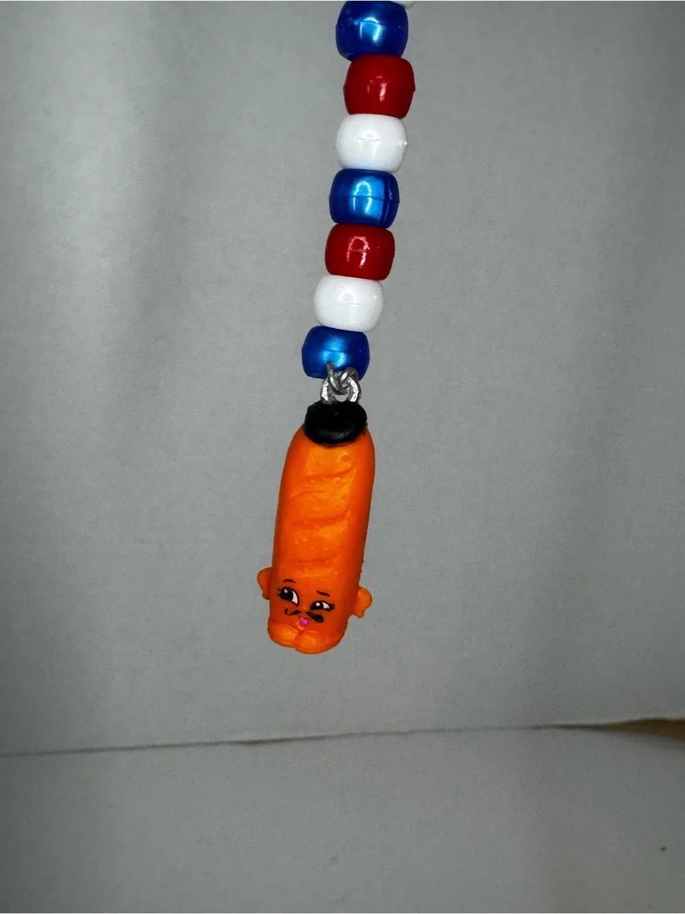 Shopkins Red White Blue Beaded Keychain with Orange Character